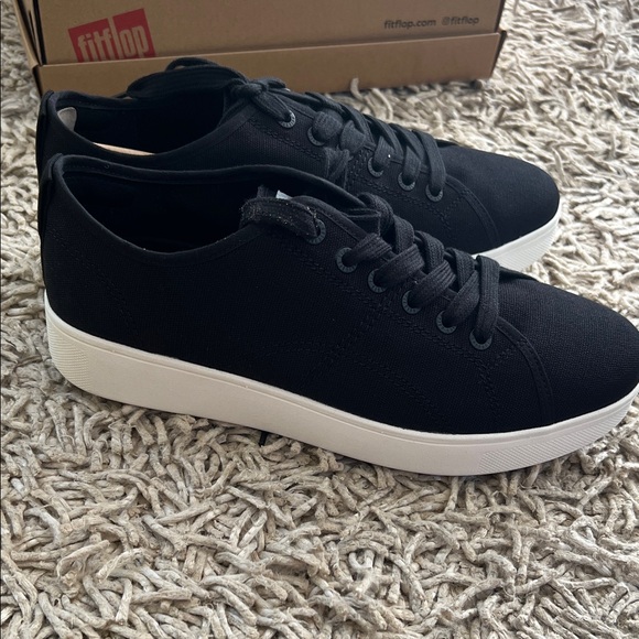 FitFlop Women's Black Sneakers with White Sole - Picture 1 of 4
